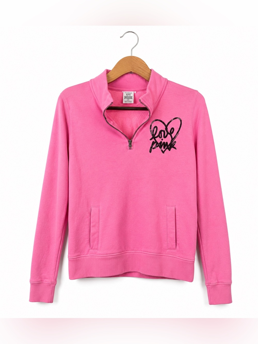 PINK Victoria’s Secret Hot Pink Quarter Zip Sweatshirt XS Logo Y2K Athleisure